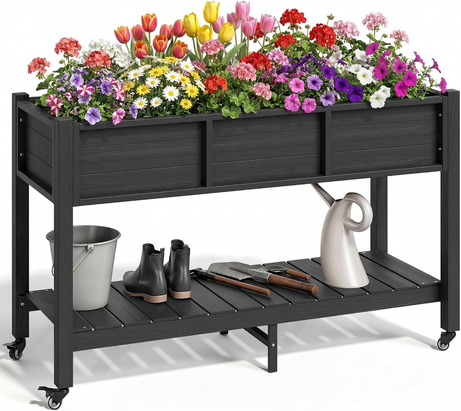 Garden Storage Box - Elevated Raised Garden Bed With Wheels,